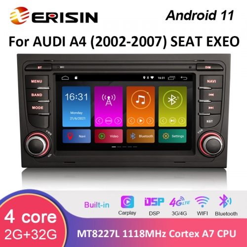 Erisin ES3128A 7" Android 11.0 Car Multimedia Sytem GPS WiFi 4G Auto Radio For AUDI A4 (2002-2007) SEAT EXEO (2009-2012) Apple CarPlay DSP TPMS DVRS4