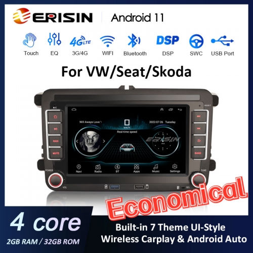 Erisin ES2255V 7" HD Android 11 Car Stereo System For VW SEAT Skoda Fabia GPS Navigation Wireless Apple CarPlay DSP Amplifier
