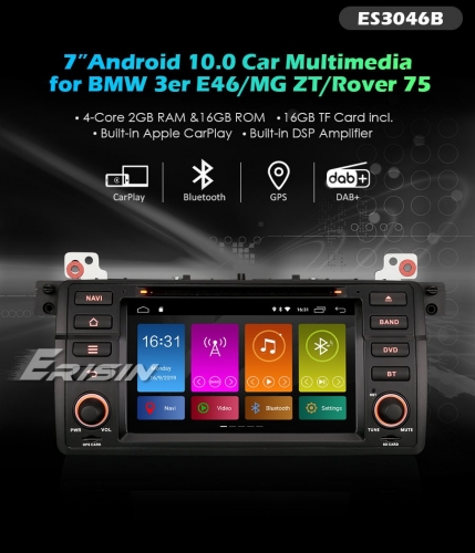 Erisin ES3046B 7" DSP DAB+ Android 10.0 Car DVD Wifi 4G GPS for BMW 3er E46 M3 Rover 75 MG ZT