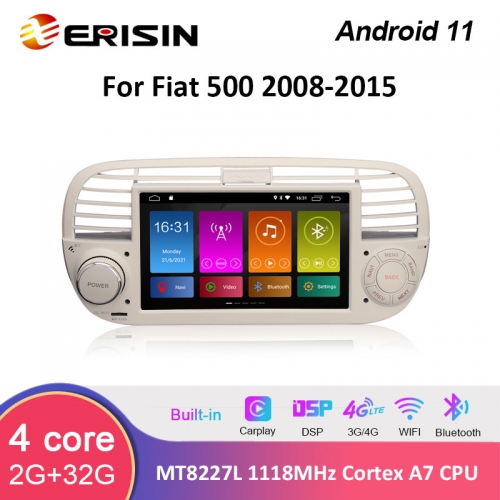 Erisin ES3050FW 7" Android 11.0 Car Multimedia Player GPS WiFi 4G TPMS DVR DSP Carplay Auto Radio for Fiat 500 2008-2015