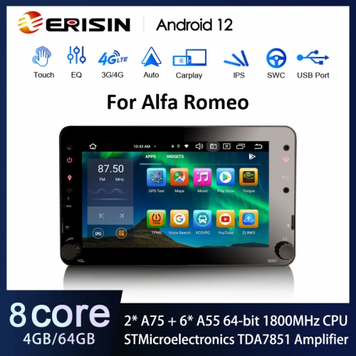 Erisin ES8520R 7" Android 12.0 Car Stereo For Alfa Romeo Spider 159 Brera DSP CarPlay & Auto 4G LTE Slot IPS BT5.0 TDA7851 GPS