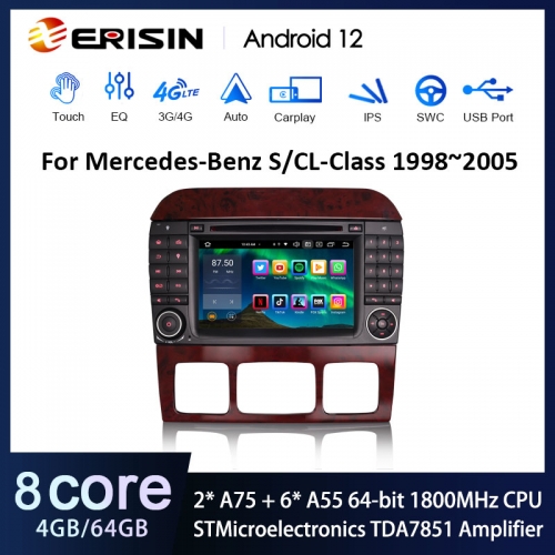 Erisin ES8582S 7" DSP Android 12.0 Car DVD CarPlay & Auto GPS 4G DAB+ for Mercedes Benz S-Class W220 CL-Class W215 Stereo
